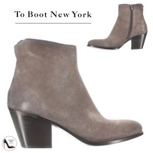 To Boot New York Elena Grey Suede Ankle Booties Block Heel Leather Boots 7.5